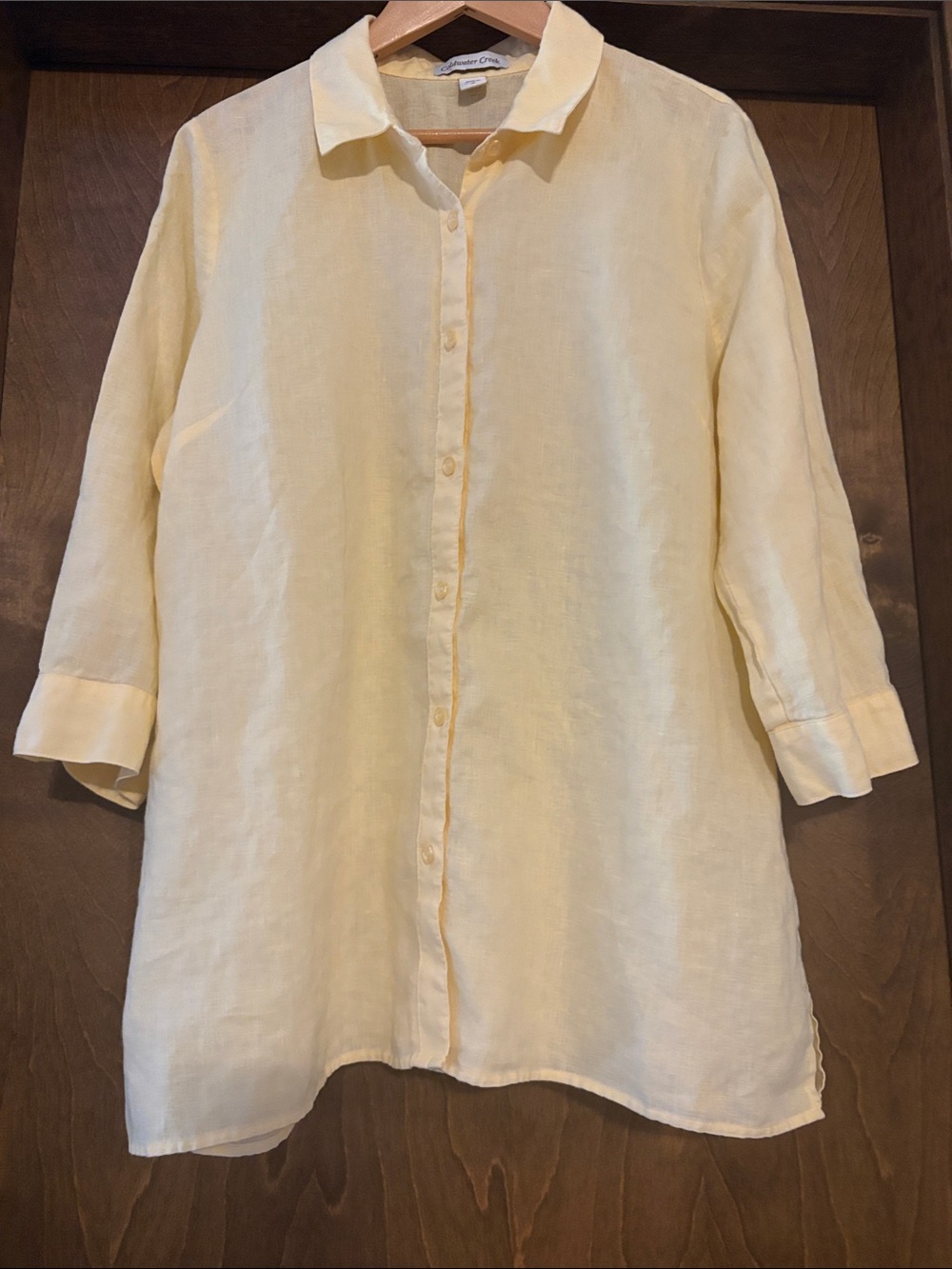 Light Yellow 100% Linen Button-Up Shirt - Classic Collar